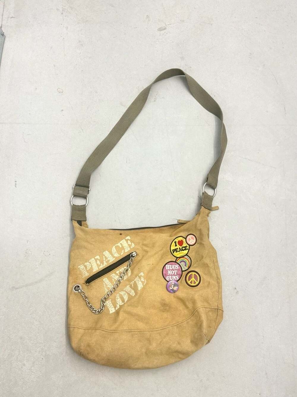 Vintage Y2K Nagara Canvas Crossbody Bag Peace and Love Pins Grunge